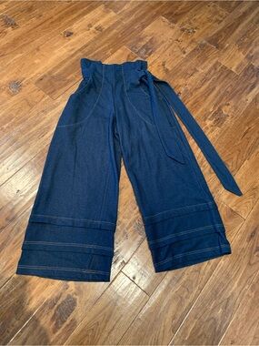 Effie's Heart Dark Navy Wide-Leg High-Rise Pants with Tie Waist